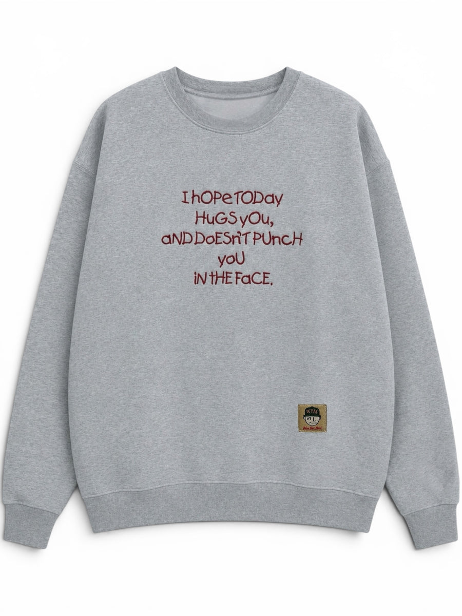 Hugs embroidered heavyweight sweatshirt in ash gray