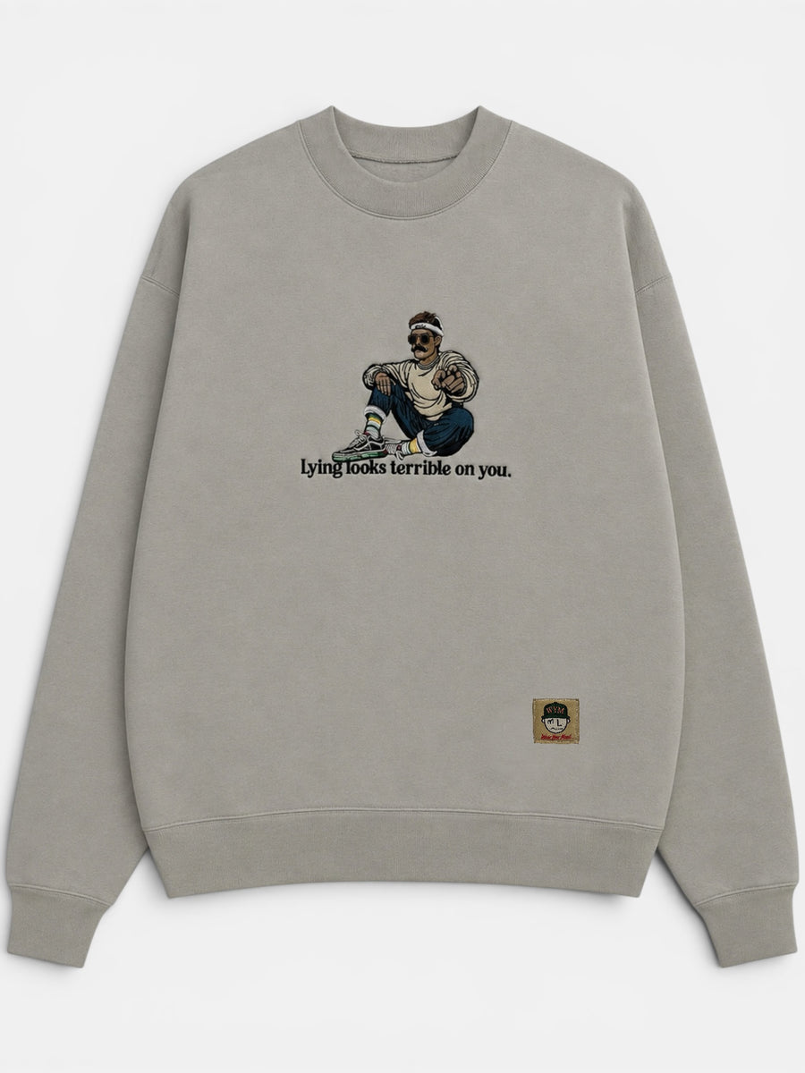 Lies embroidered heavyweight sweatshirt in sand