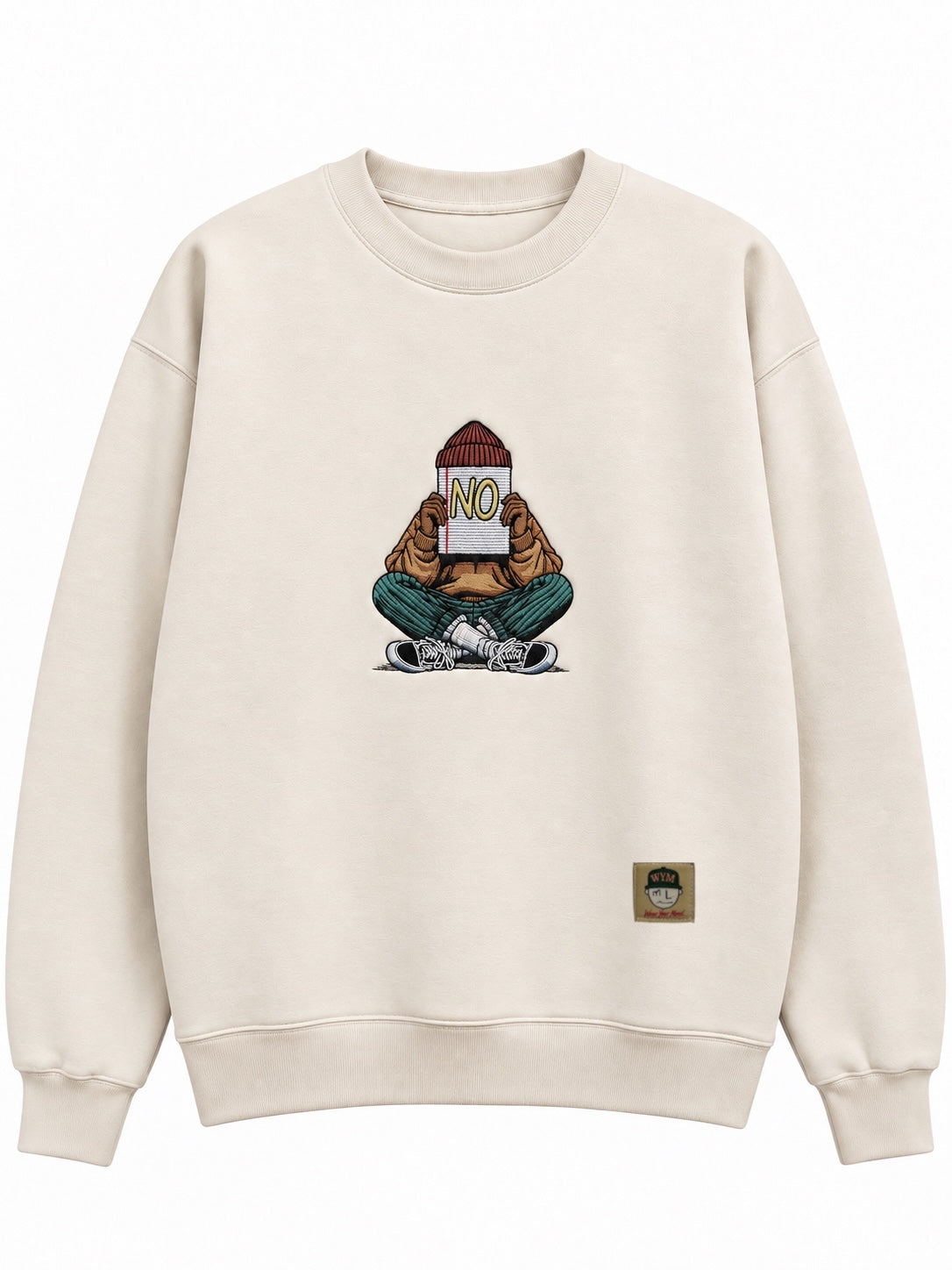 NO Embroidered Crewneck| MLABEL. in Cream