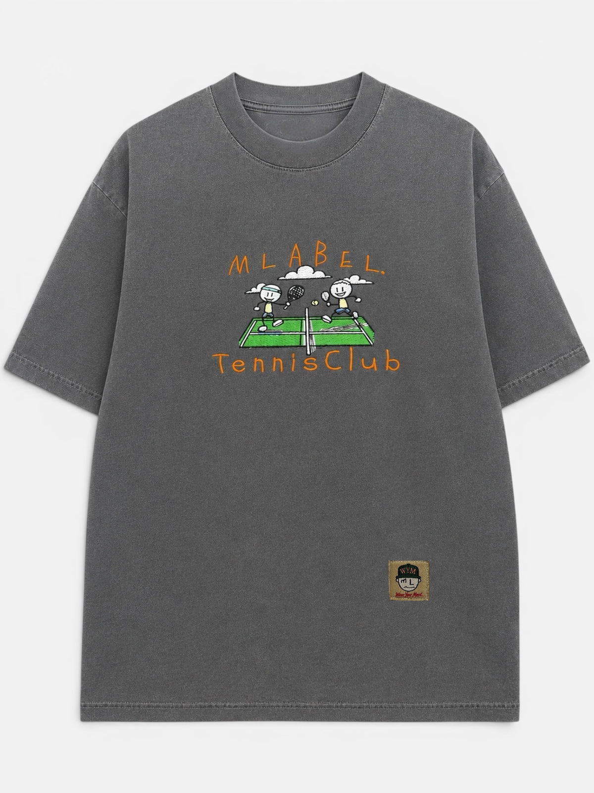 MLABEL. Tennis Club tee in vintage black wash
