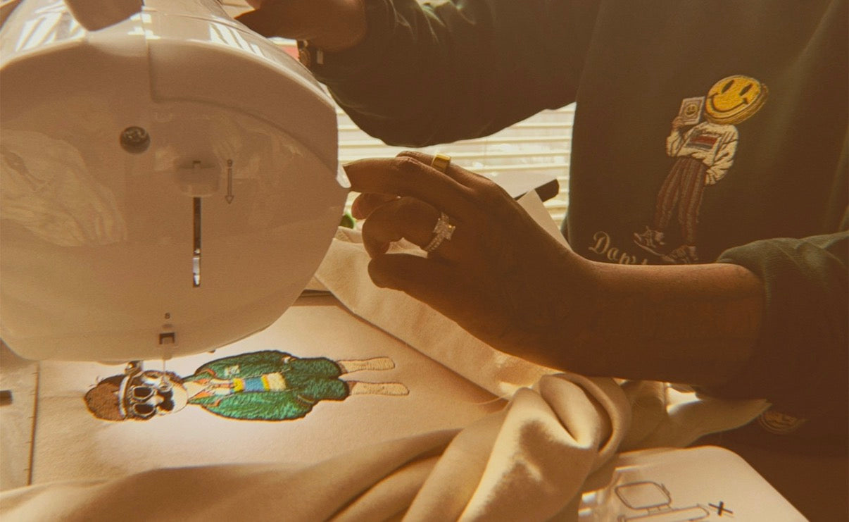 MLABEL. embroidery machine in studio